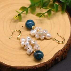 Blue Crystal Pearl Pendant Earrings